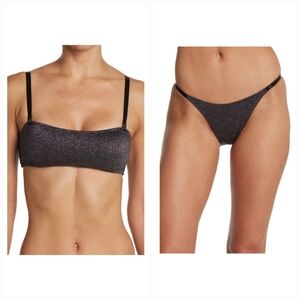 NWT Kendall & Kylie Womens Bandeau High Leg 2 Piece Bikini Black Silver Size XL